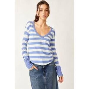 Free People Womens Sail Away Top in Blue‎ Stripe Size XS